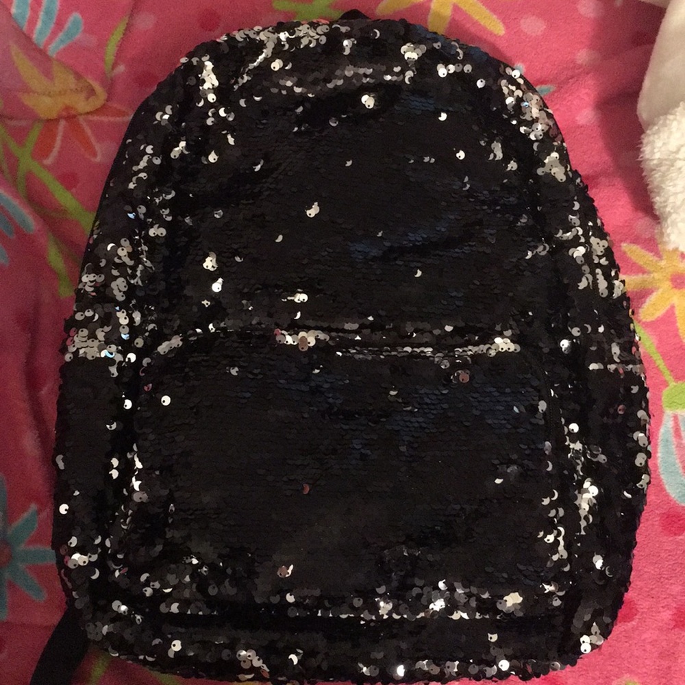 Black And Silver Sequin Backpack